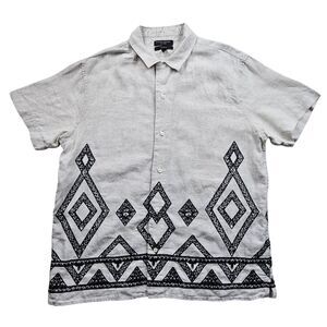 Banana Republic Pascal 100% Linen Resort Relaxed Shirt Mens Large Beige Tribal